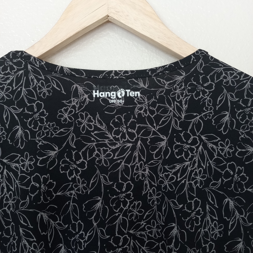 Hang Ten Rash Guard Long Sleeve Black Floral Top UV Protection UPF 50+ - Picture 8 of 9